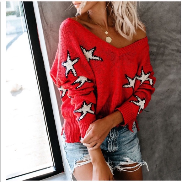 RESTOCK JUST IN! red star distressed - Sweater - Picture 4 of 8